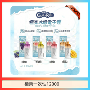 【8種口味】極楽 12000口一次性電子煙|超大容量 |口感絲滑|新品